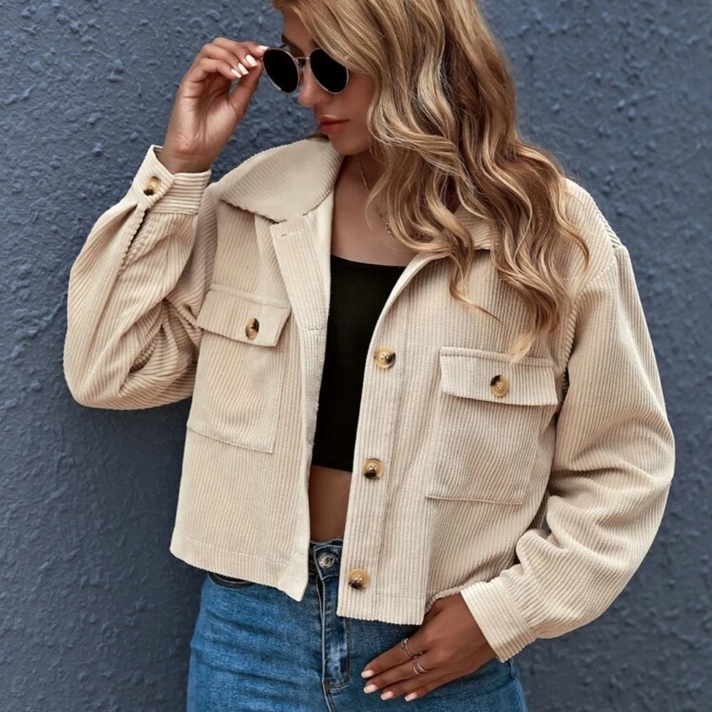 SHEIN Cream Utility Corduroy Jacket